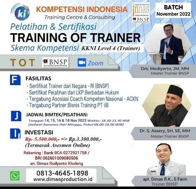 WA.0813-4645-1898 | Training Of Trainer Level 4 BNSP RI 14 November 2022