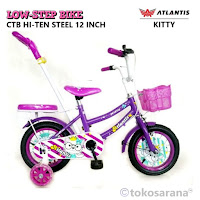 Sepeda Mini Anak Atlantis Kitty Ban Pompa 12 Inci x 1.75 Inci Steel Roda Bantu Nyala Tongkat Dorong Kemudi 2-4 Tahun Kids City Bike Parent Push Handle
