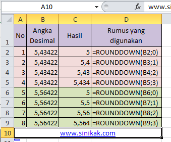 CONTOH FUNGSI ROUNDDOWN PADA EXCEL