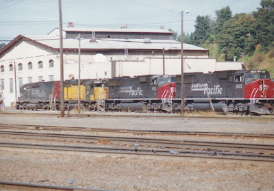 Southern Pacific SD70M #9821 in Portland, Oregon in Fall 1999