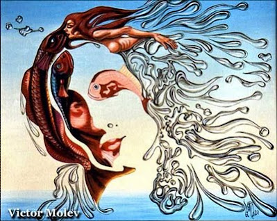 Optical illusion painting, a woman picture with water and fish