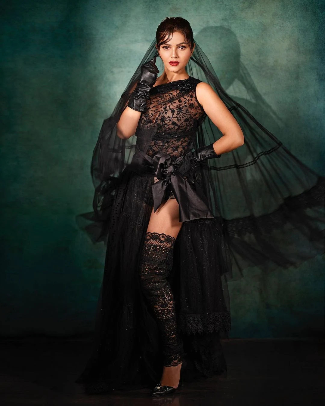 Rubina Dilaik hot black lacey sheer outfit