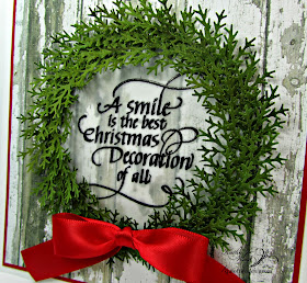 christmas, card, wreath, a smile is the best, my mind's eye, martha stewart, distress stain, vellum