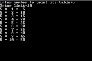 c++ multiplication table using while loop example output