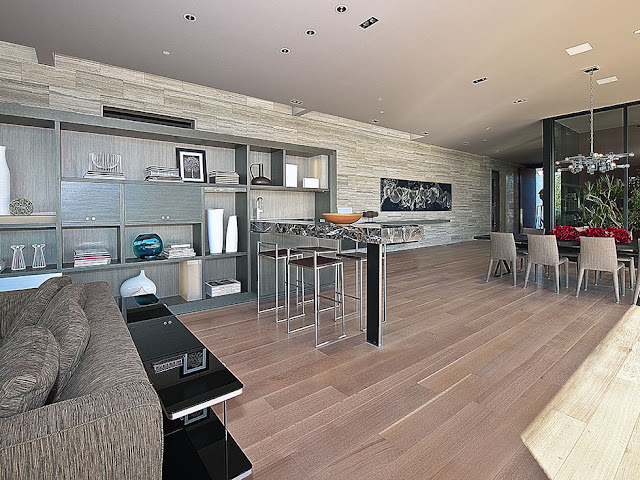 Photo of modern brown interiors in the luxury modern house in Hollywood