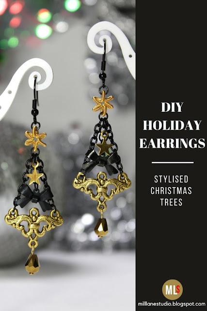 Black and Gold Christmas tree earrings inspiration sheet