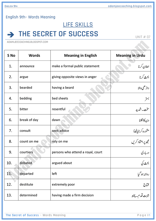 life-skills-words-meaning-english-9th