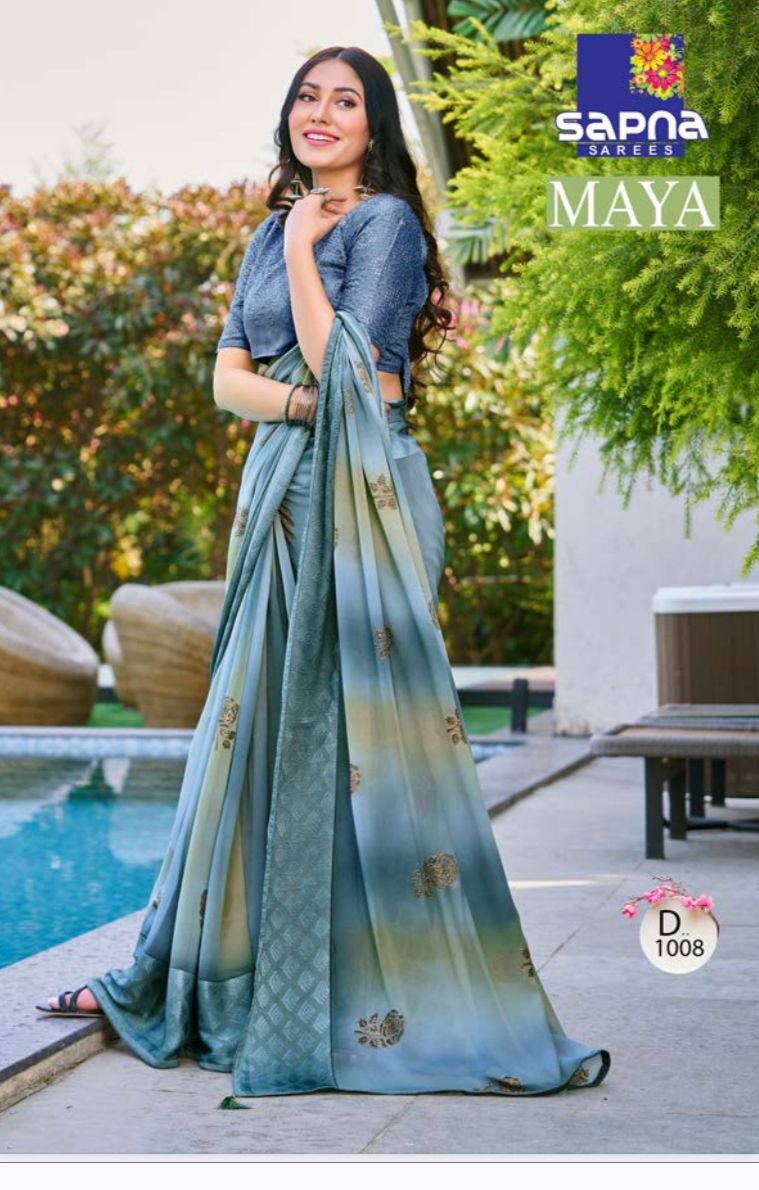 Women's Marble Chiffon Printed Saree with Lace with Unstitched  Blouse(sapna-1003-grey)