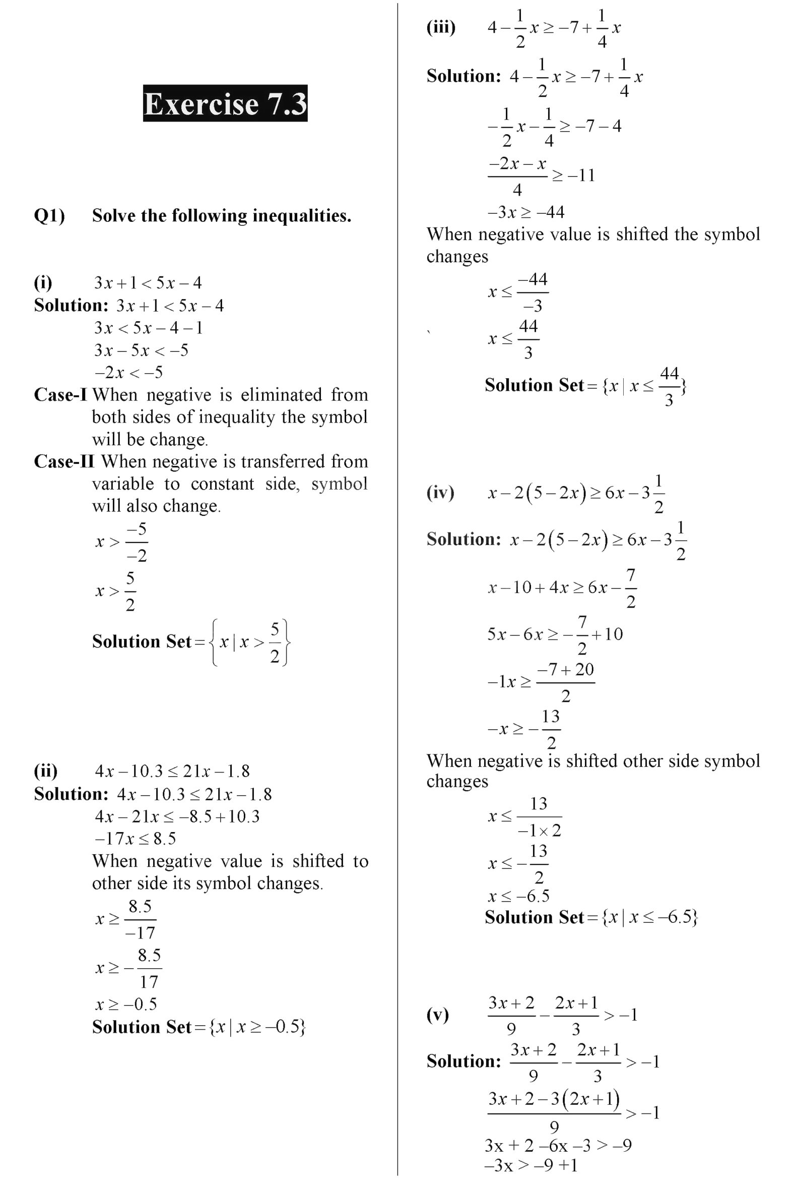 9th class Math solved Notes Chapter Name: Linear Equations and Inequalities {Exercise 7.3}