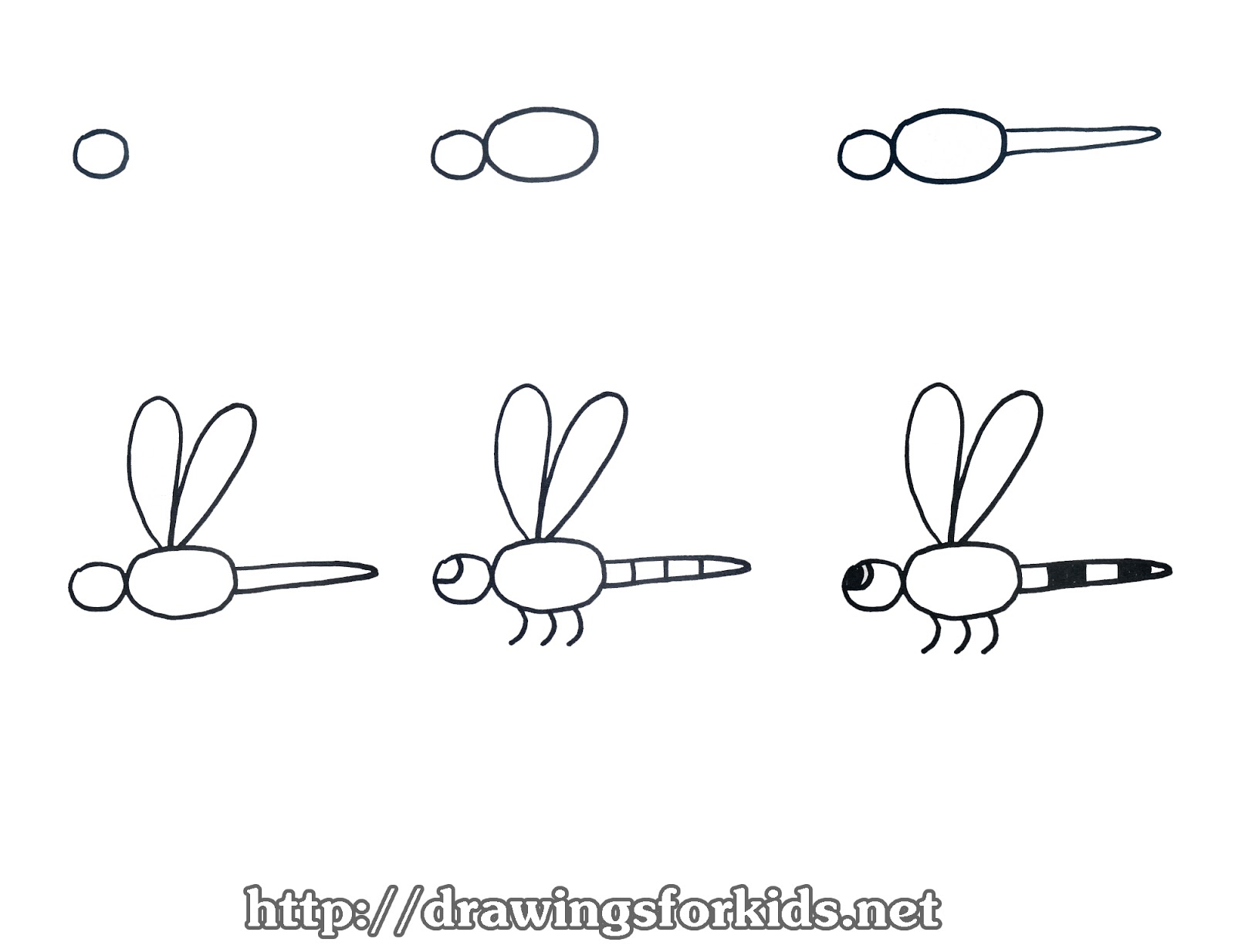 How to draw a dragonfly for kids - drawingsforkids.net