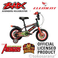 Sepeda BMX Anak Element Marvel Avengers Hulkbuster Official Licensed 12 Inch x 2.125 Inch 2-4 Tahun Hi-Ten Steel Bike