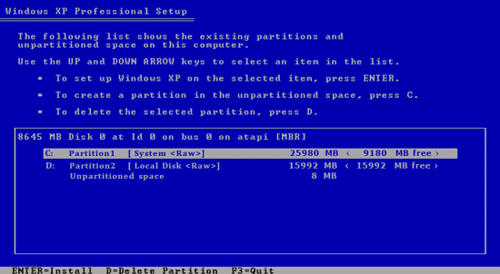 Pengaturan Partisi Windows XP