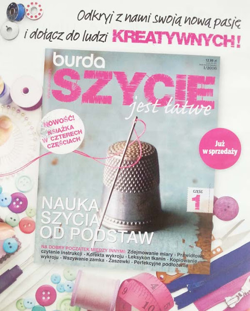 Okładka pisma Burda Szycie jest łatwe 1/2016, pierwszej części książki  Szycie to takie łatwe wydanej w 1996 roku przez Burdę