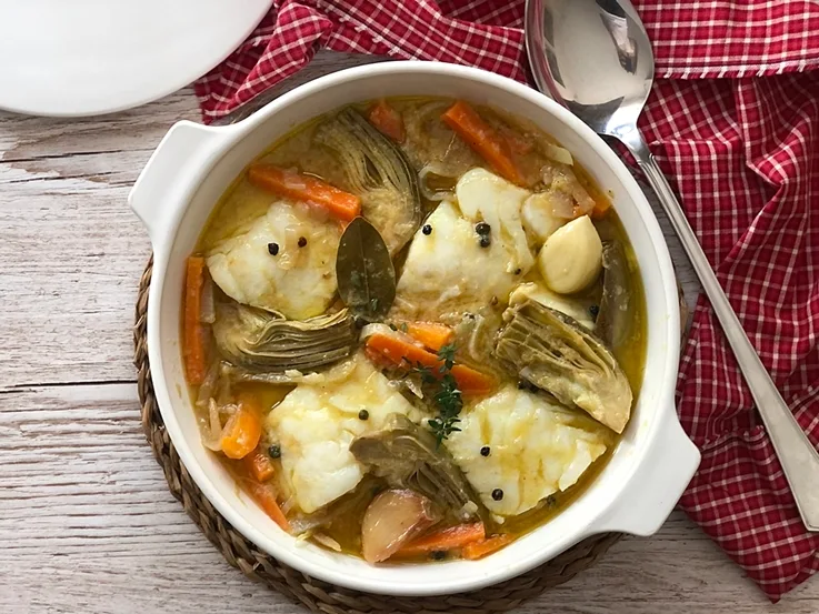 Escabeche de bacalao con verduras