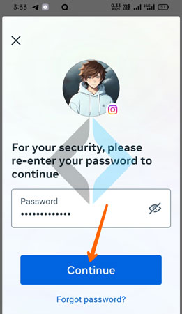 enter instagram password and continue