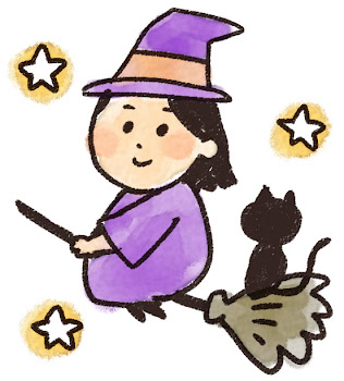 魔女と黒猫のイラスト（ハロウィン）