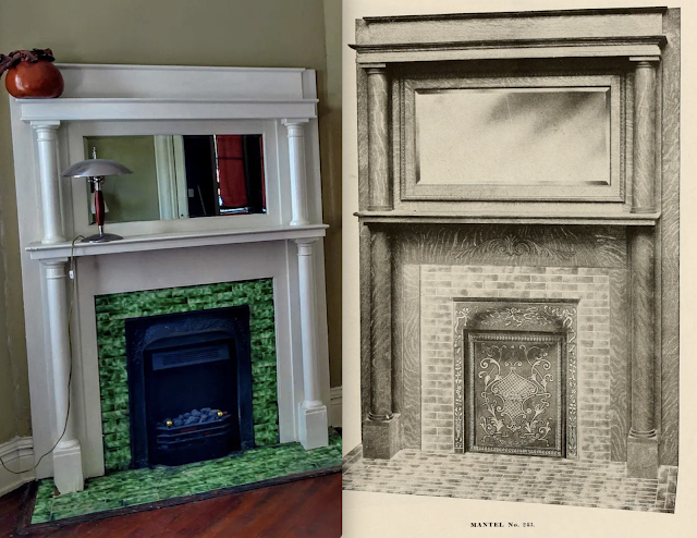 comparison of fireplace in the house with mantel shown in the fireplace catalog