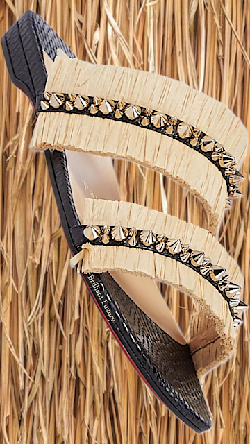 ♦Christian Louboutin Marivodou embellished studded raffia sandals #brilliantluxury