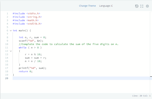 Sum of Digits of a Five Digit Number in C- HackerRank Solution