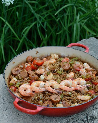 Hurricane Rice with Shrimp & Sausage, a Cajun-style Quick Supper ♥ KitchenParade.com. On the table in 30 minutes, packed with flavor & protein.
