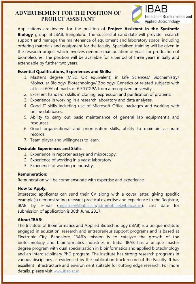 IBAB Synthetic Biology Project Vacancy