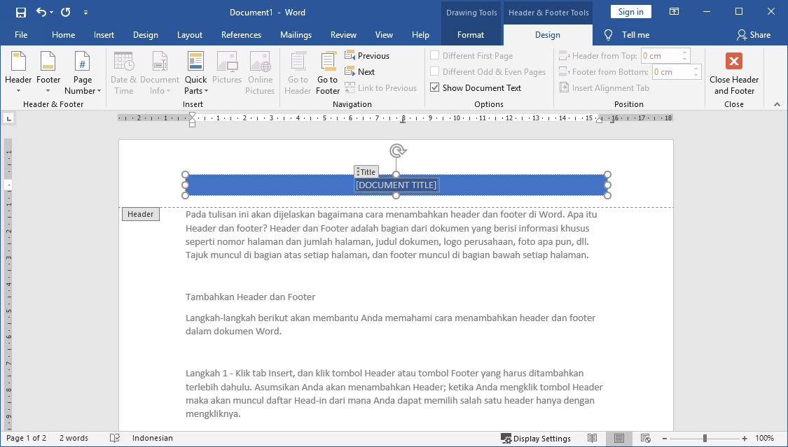 Tutorial Header dan Footer di Microsoft Word