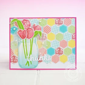 Sunny Studio Stamps: Quilted Hexagons Colorful Quilted Background Thank You Card by Lexa Levana