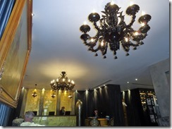Chandlier in lobby of Kim's hotel is black!