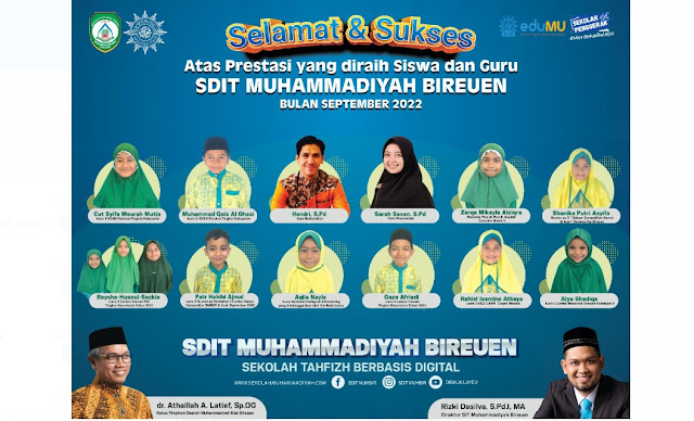 Selamat kepada Guru dan Siswa SDIT Muhammdaiyah Bireuen Berprestasi Bulan September 2022, Siapa saja?