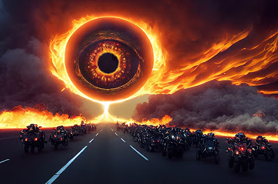 Eye of Doom looms over cyborg bikers