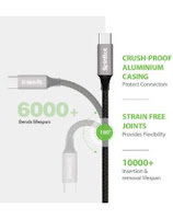 SpinBot ChargeUp Type C Cable Dual Braided 3Amp. Fast Charge and Sync Data Cable-4.92 Feet(1.5 m) Long- (Black)