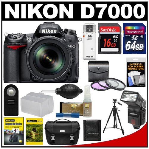 Nikon D7000 Digital SLR Camera  &  18-200mm VR II DX AF-S Zoom Lens with 64GB  &  16GB Cards + Case + 3 Filters + Flash + Diffuser + Tripod + Remote Kit