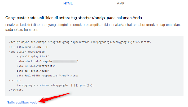 salin kode iklan adsense