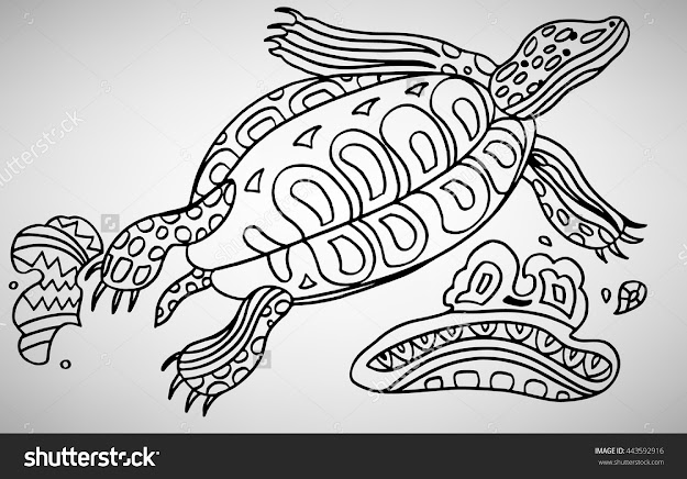 Turtle Handdrawn With Ethnic Pattern Coloring Page  Isolated On White