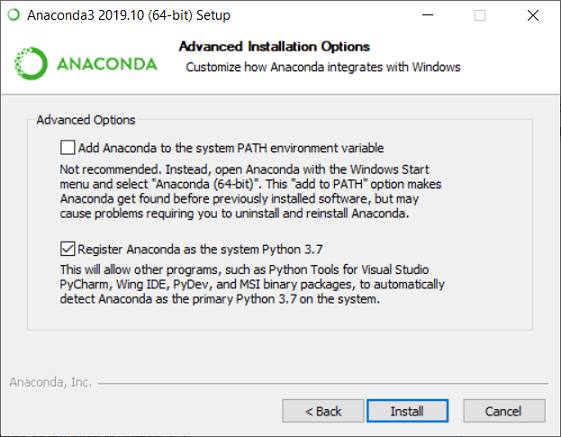 Anaconda installation options