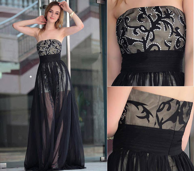 Black curves and silver bead gown for ladies