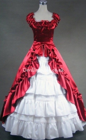 Red and White Puff Sleeves Gothic Victorian Dress