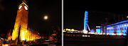 . the bridge and over the river was the London Eye all lit up in blue. (eye )