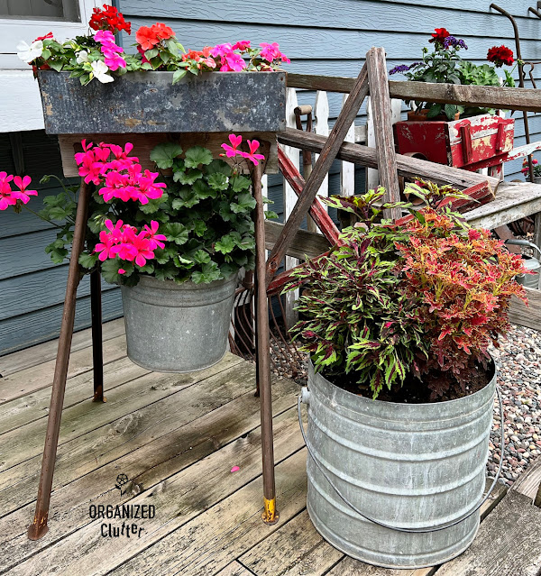 A Fun & Junky Corner Of the Deck With A Sawhorse Planter
