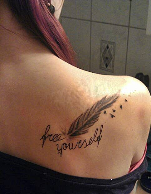 Feather Tattoos On Shoulder for Women