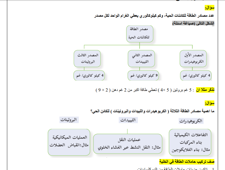 تدريبات محلولة في الوحدة الأولى (عمليات حيوية في الخلية) للصف الثاني عشر