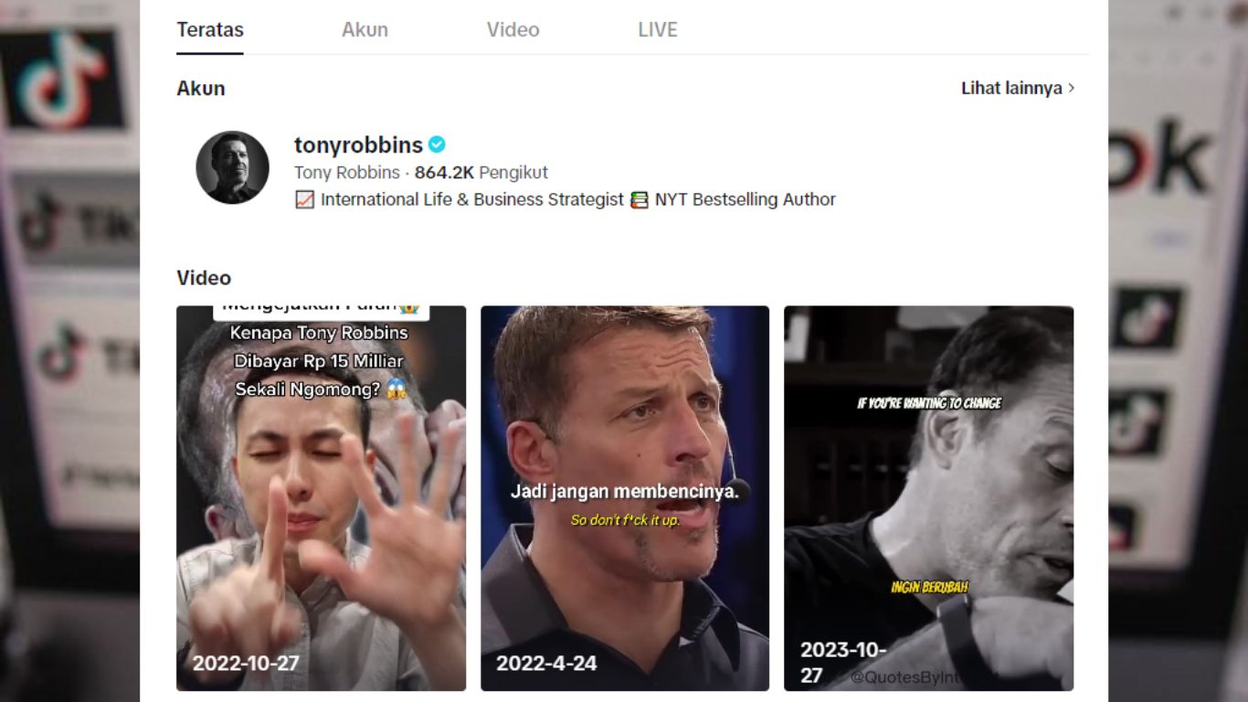 Akun TikTok Motivasi @TonyRobbins