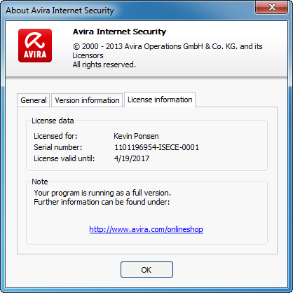 AVIRA IS 2013 Keys