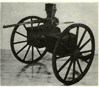 Lincoln okayed McClellan’s order of “Union” repeaters. Design had one major defect: it could be fired so fast through single barrel the steel would melt. Hopper held preloaded, reusable steel cartridges. Serial No. 2 of few cal. .58 guns bought by Union is now in Spring- field Armory museum