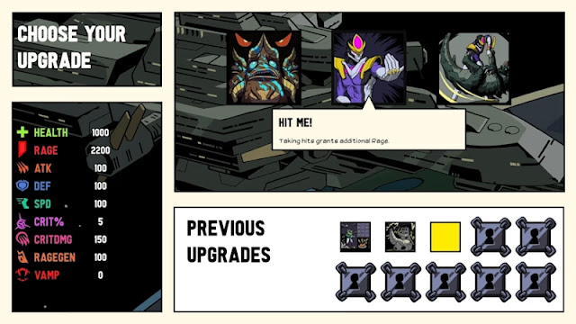Imagem do DLC de Dawn of the Monsters, com o menu de escolha de upgrades.