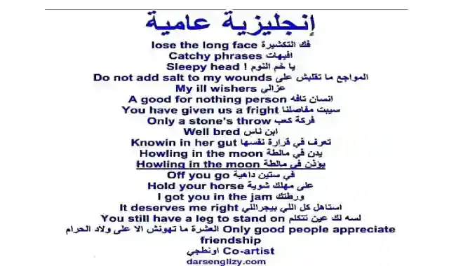 اجمل قاموس مصغر للمصطلحات Idioms والتعبيرات فى الانجليزية العامية Slang