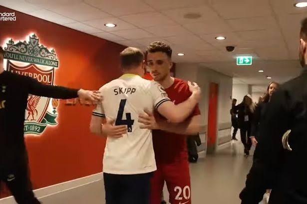 VIDEO: Diogo Jota made gesture to Oliver Skipp in tunnel after Liverpool 4-3 Win over Tottenham