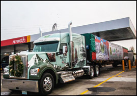 Kenworth W990 with 2018 U.S. Capitol Christmas Tree, Day 5 at  a Truckstop