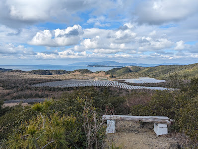 秋の丘到着です。瀬戸内海、友ヶ島、淡路島、四国が見えます。 秋に来たら更にきれいなのでしょうか？