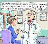 Chiste gráfico de un médico con una respuesta muy obvia